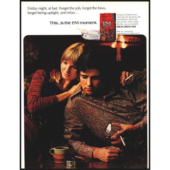 1971 L&M Cigarettes Vintage Print Ad Ashtray Brandy Snifter Hull Pottery Mug Art - Picture 1 of 1